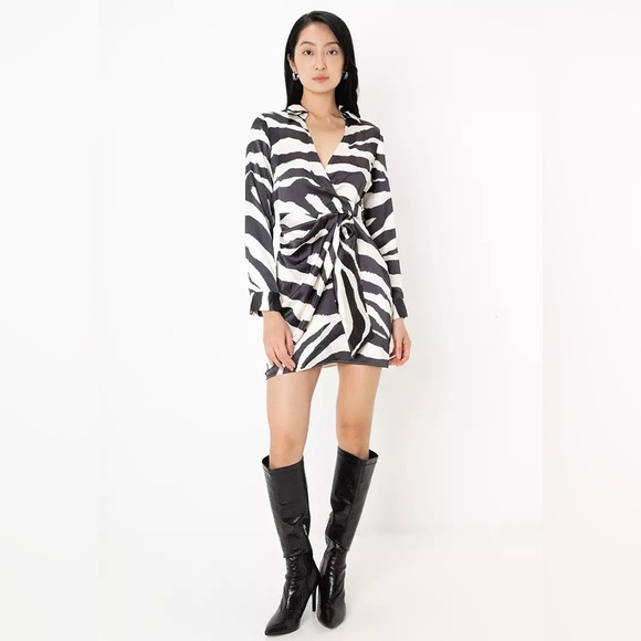 Black and White Zebra Print Wrap Dress - Picture 2 of 9